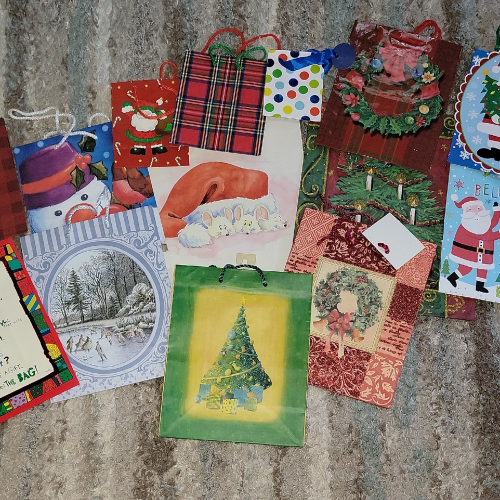 Festive Holiday Gift Bags Collection. 15 Total Some Have Tags Some Don't